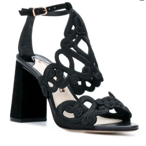 Sophia Webster Black Embroidery Block Heels/Sandals - Picture 7 of 13